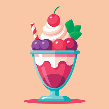 Vector illustration of a Delicious fruit parfait dessert.