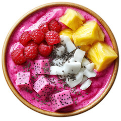 Vivid Exotic Vitality II Dynamic Smoothie Bowl with Fruit and Yo Isolated on Transparent Background