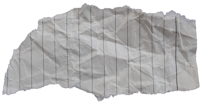 Ripped crumpled lined paper torn edges with transparent background png wrinkled paper tear