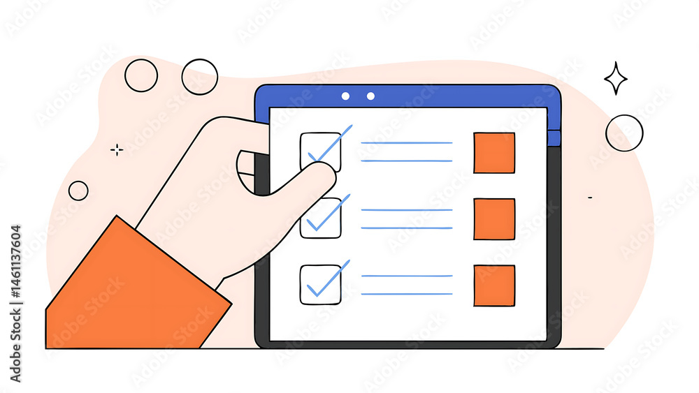 Poster businessman hand touching to tick correct sign mark on checkbox from checklist business selection ch