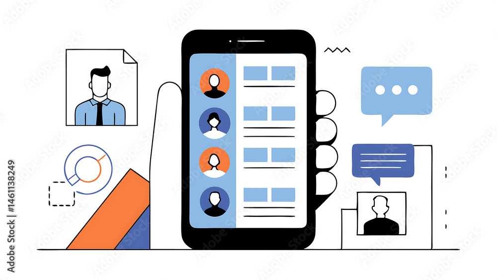 Poster businessman voice recording the conversation via smartphone with customers telemarketing consulting 