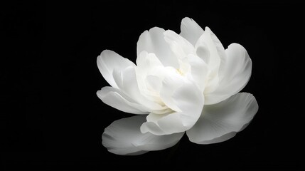 Fototapeta premium Close-up of a single white peony flower. the flower is in full bloom, with its petals spread out in a fan-like shape. the petals are delicate and have a soft, velvety texture.