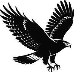 Powerful black eagle silhouette with spreading wings vector illustration for graphic designs