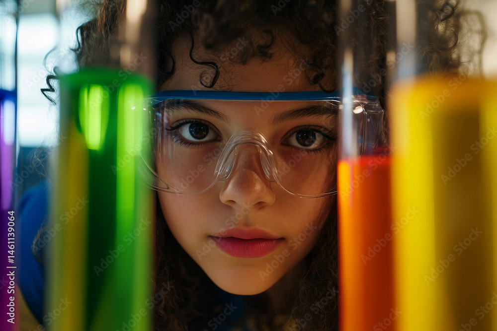Poster smiling young scientist in glasses conducting research in a high tech laboratory generative ai