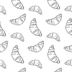 Pattern design featuring hand-drawn croissants on a white background ideal for bakery decor or cooking projects
