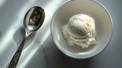 Creamy scoop of vanilla ice cream