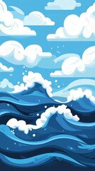 Ocean waves under a cloudy sky illustration
