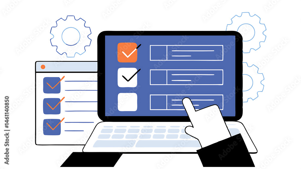 Aufkleber business performance monitoring and evaluation concept take an assessment business man using laptop 