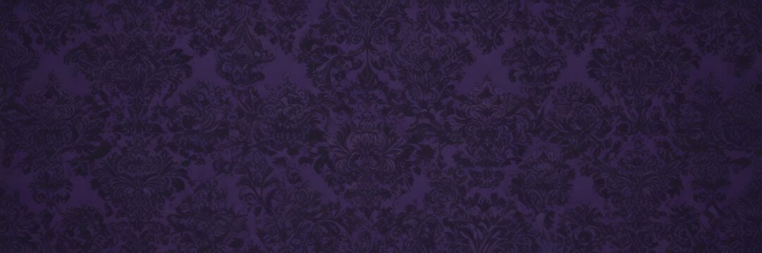 Fototapeta Intricate black damask on deep purple, seamless pattern , wall covering, wallpaper