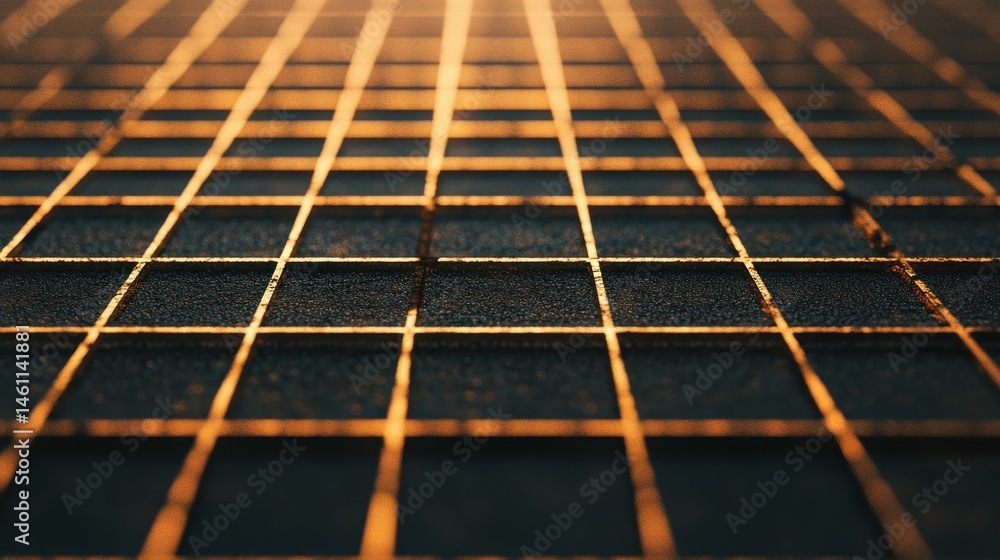 Poster abstract grid pattern with warm golden lighting on textured surface