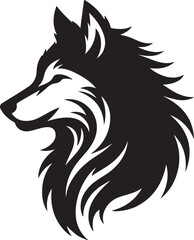 Obraz premium Striking black and white vector illustration depicts a wild wolf head, suitable as a tribal tattoo symbol