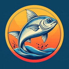 Creative illustration of a leaping fish against a vibrant sunset background