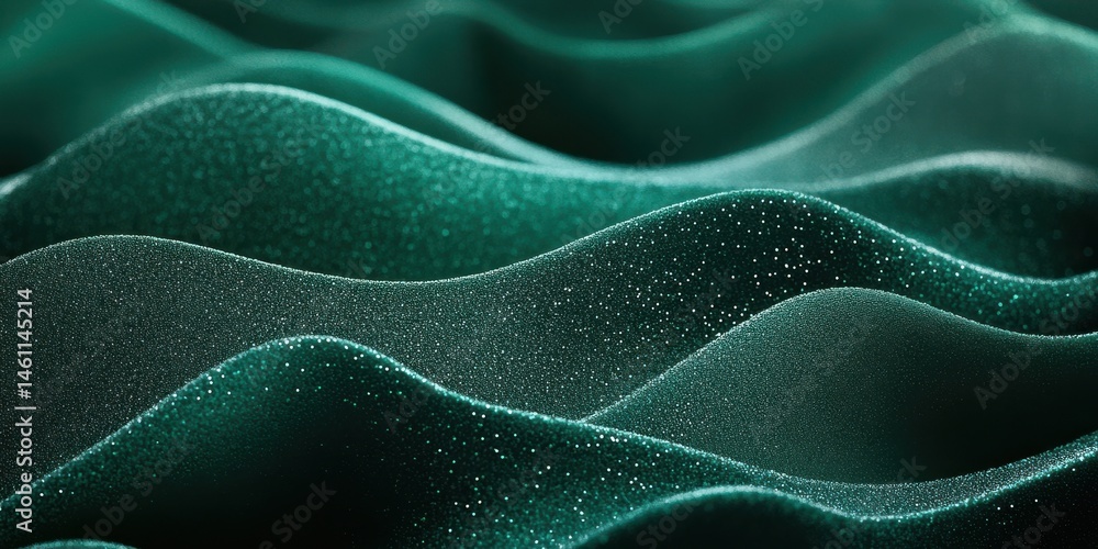 Poster abstract green fabric waves with sparkling texture creating a lush landscape concept