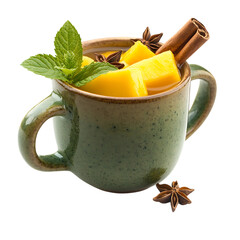 Mango Mint and Star Anise in Ceramic Mug Isolated on Transparent Background