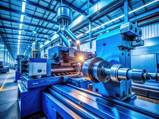 Fototapeta premium High-Tech Blue Engineering Machine, Modern Factory Production, Industrial Automation, Complex Machinery Manufacturing