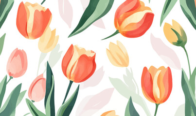 Obraz premium Elegant Watercolor Tulip Seamless Pattern for Spring Floral Invitations and Cards