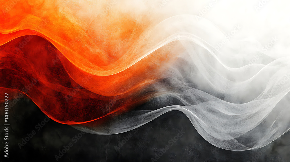Poster abstract fluid art with flowing orange red and white waves creating a dynamic energy field