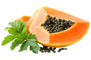 Sliced papaya with green leaf