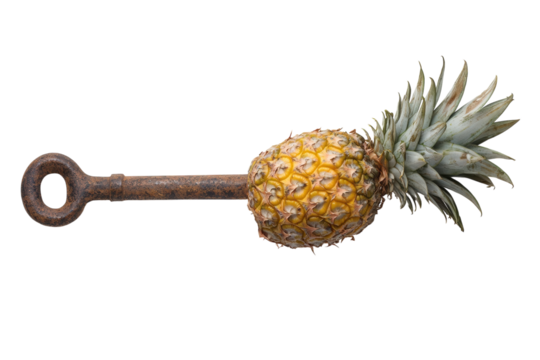 Pineapple on a rusty metal key - Powered by Adobe