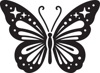 Silhouette of butterfly with sparkles, symbolizing magic and transformation, ideal for whimsical designs, tattoos, and creative artwork.