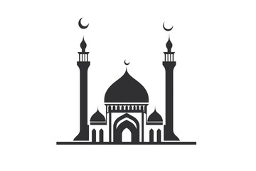 Fototapeta premium Islamic Mosque Silhouette Vector with Crescent Moon