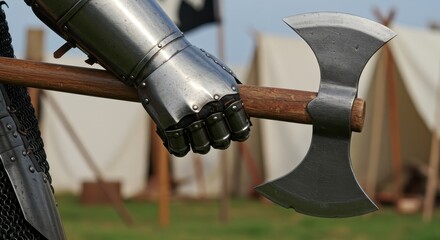 Medieval Knight's Double Axe Close-Up
