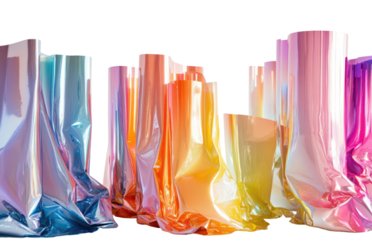 Abstract drapery, vibrant colors, flowing shapes