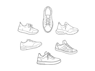 Minimalist White Sneakers Line Art for Stylish Illustrations