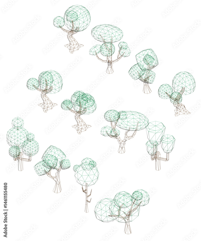 Poster a series of trees are drawn in a pattern, with some trees being larger than others. the trees are al