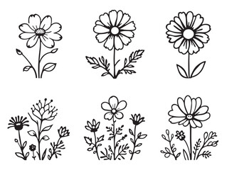 Elegant Wildflower Field Outline Line Art for Creative Designs and Prints