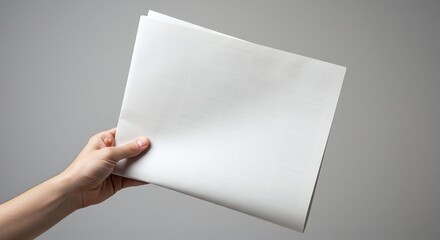 Hand holding blank newspaper mockup. Hand holding blank white papers or documents for print mockup design