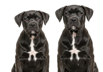 Obraz premium Two black cane corso puppies sitting side by side on a white background