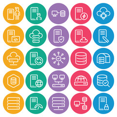 Circle color outline icons set for Database server