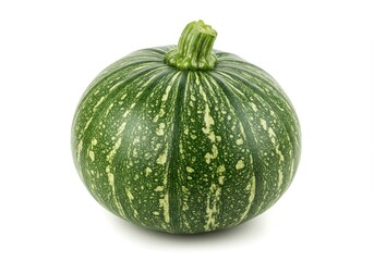 Single green pumpkin with light speckles isolated on white background