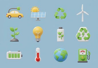 Sustainable Energy Icons: Eco-Friendly 3D Render