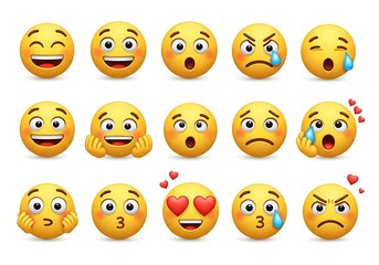 Emoji emoticon faces, 3D yellow