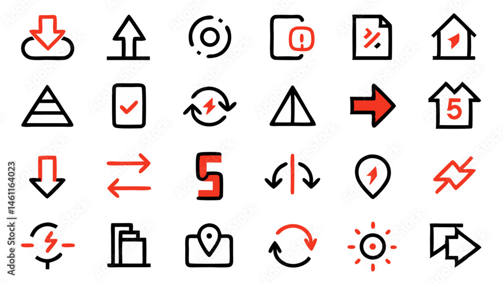 Poster set of conceptual vector icons in flat line style showcasing modern design elements for creative pro