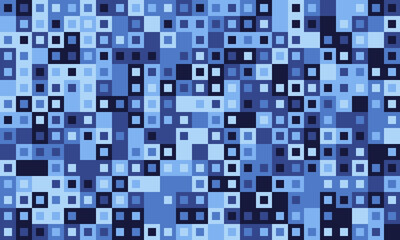 Abstract blue square pixel mosaic pattern.  Perfect for tech, data, digital, or modern design projects.  Represents connectivity, technology, or data streams.