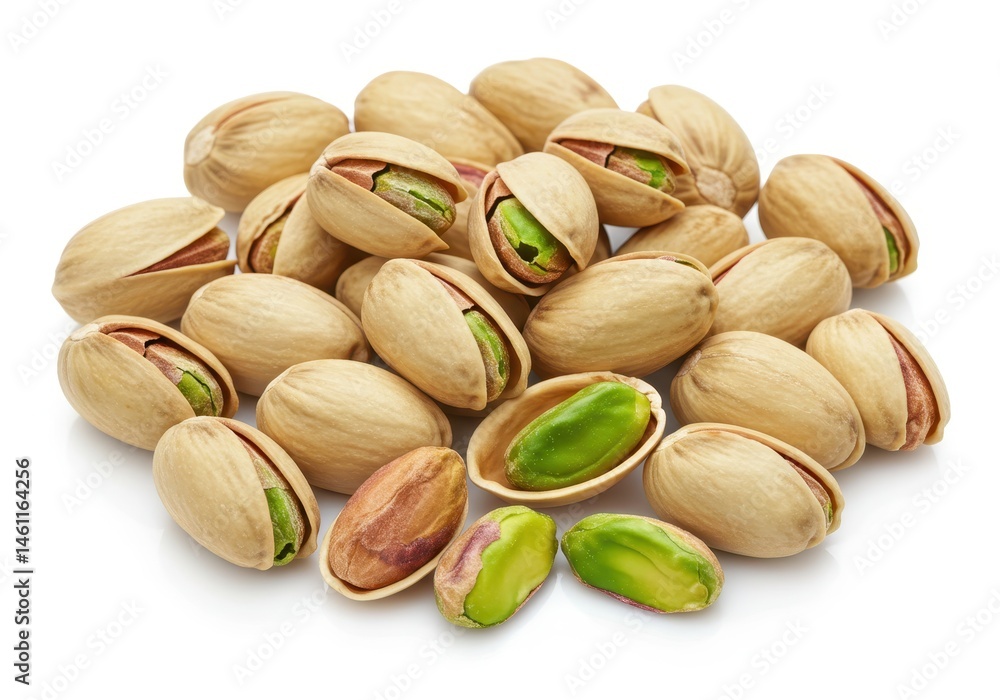 Aufkleber pile of pistachios with shells and kernels on a white background