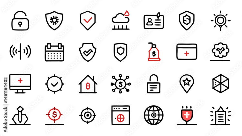 Poster flat linear vector icons showcasing various conceptual designs ideal for creative projects, digital 