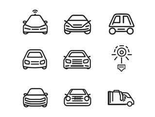 Connected car line art showing smart vehicle communication concept