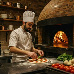 A chef is making a pizza.