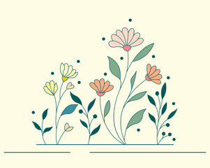 Vector of Illustration of wild flowers about flowers, icon, illustration, floral, and nature. Beautiful flower style color	
