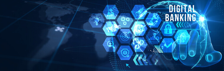 Fototapeta premium Digital bank. Online banking and transaction concept. 3d illustration