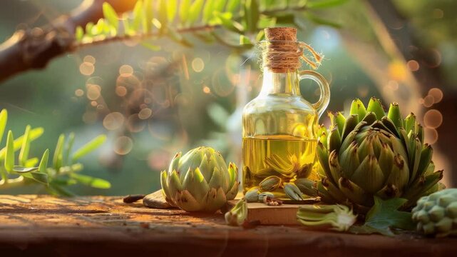artichoke essential oil. Selective focus