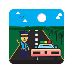 police officer with car landscape icon logo vector art
