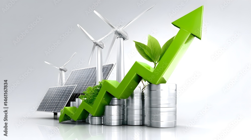 Poster a conceptual image features a graph with rising energy costs represented by an upward arrow, juxtapo