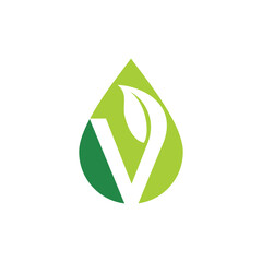 Water Drop, Leaf and Letter V Logo Design 001