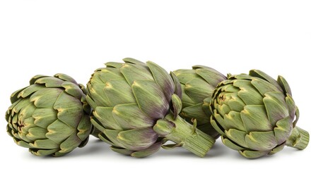 Obraz premium Arrangement of Fresh Artichokes on a White Background for Healthy Cooking