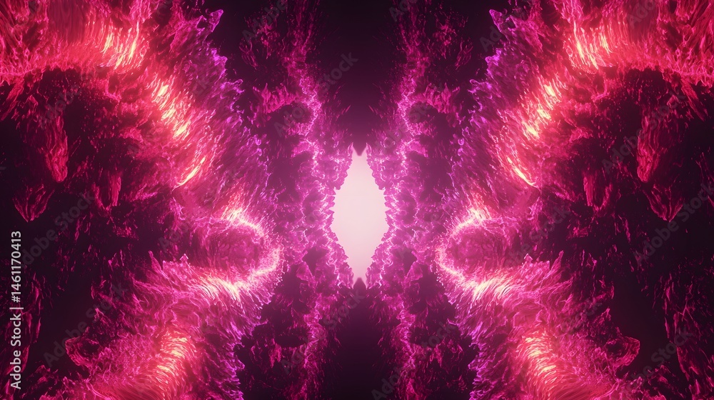 Poster intricate symmetrical pattern of glowing fuchsia and crimson.